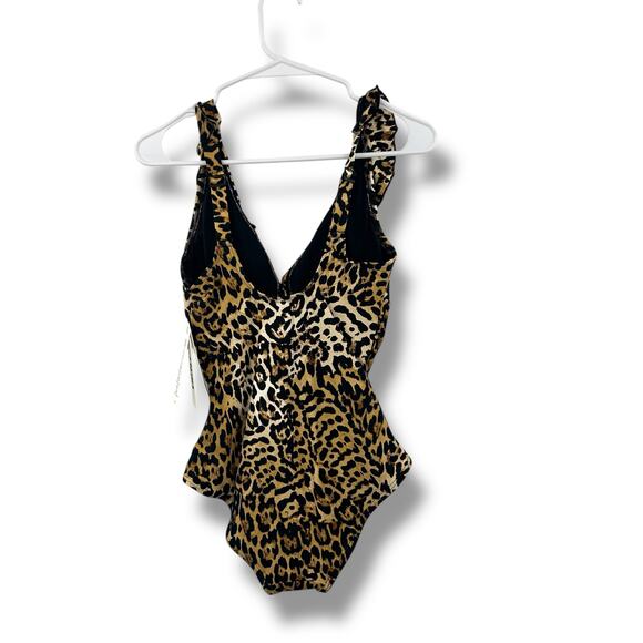 NEW DKNY Cheetah Print One Piece Swimsuit Size Small Ruffle V-Neck Leopard Swim - Picture 9 of 11